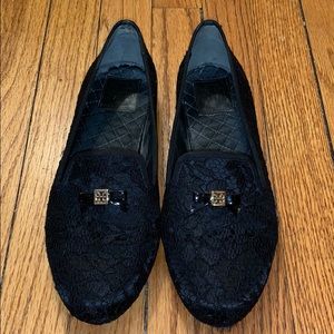 Tory Burch Black Lace Smoking Loafer